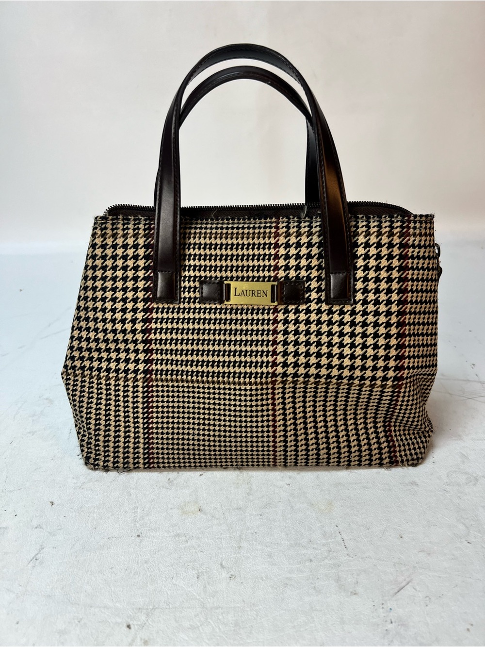 Lauren Ralph Lauren Houndstooth Satchel Bag in Black & Cream